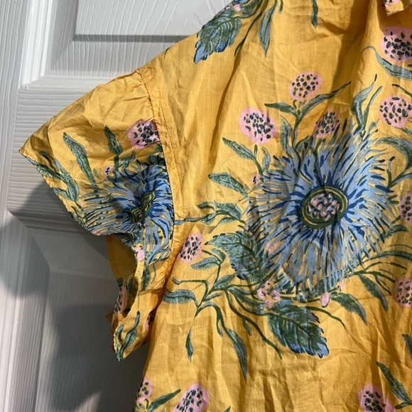 Madewell Ruffle-Sleeve Button-Down Shirt in Painted Blooms size XS Yellow​ - Picture 8 of 9